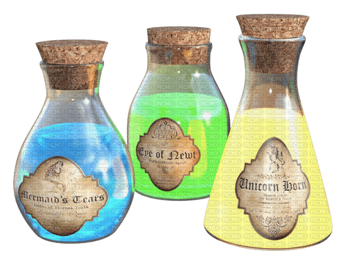 Bottles.Potion.Magic.Blue.Green.Yellow - gratis png
