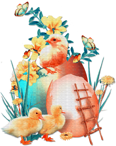 soave deco easter flowers eggs chick blue orange - 免费PNG