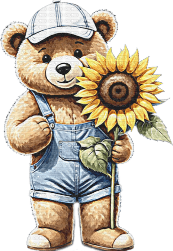 ♡§m3§♡ kawaii bear yellow sunflower cute - zadarmo png