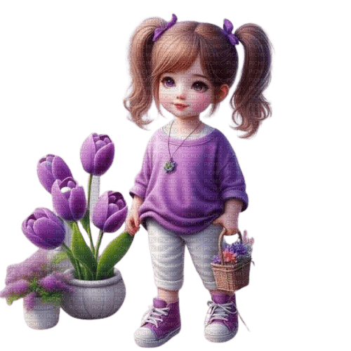 niña con tulipanes--Rubicat - ücretsiz png