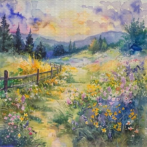watercolor painting landscape background - PNG gratuit