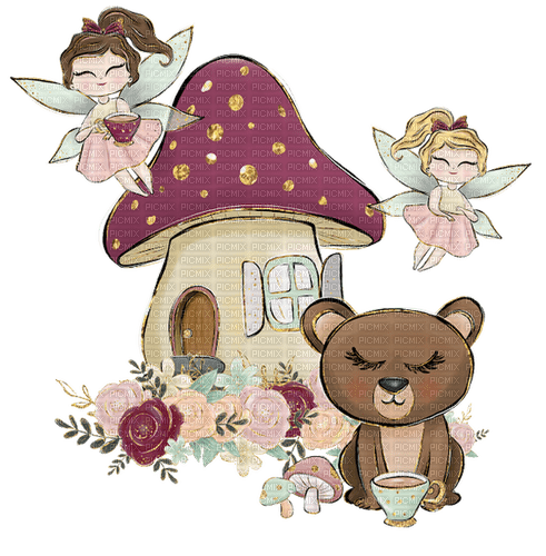 kikkapink fantasy mushroom fairies bear - png gratuito