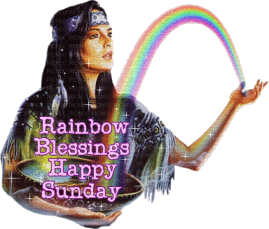 Kaz_Creations Text Rainbow Blessings Happy Sunday - GIF animé gratuit