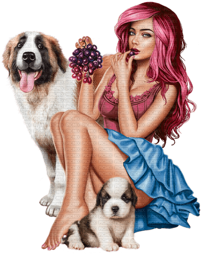 Woman. Dogs. Grapes. Leila - Free PNG