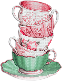 soave deco vintage coffee tea cup pink green - nemokama png
