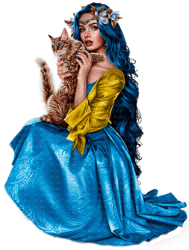 fantasy  woman  with cat by nataliplus - ücretsiz png
