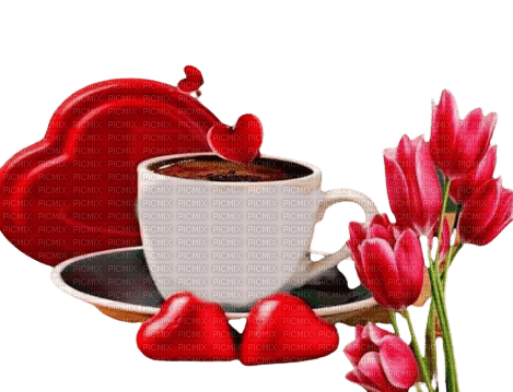cuore con caffè e tulipani - png gratuito