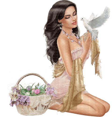 Woman with her dove. Easter. Leila - nemokama png
