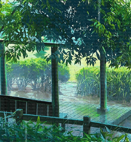 rain garden animated background - Ilmainen animoitu GIF