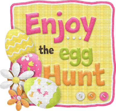 Kaz_Creations Easter Deco Tag Label Text Enjoy The Egg Hunt Colours Background - gratis png