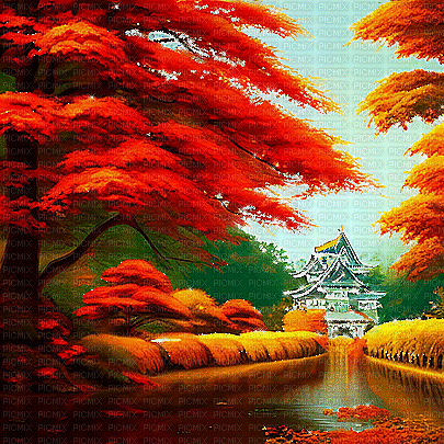 kikkapink autumn oriental asian background - Bezmaksas animēts GIF