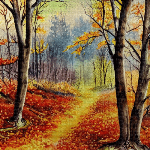 kikkapink autumn background forest painting - ingyenes png