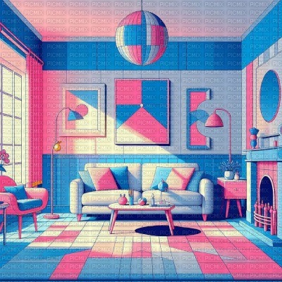 Pink & Blue Living Room - ilmainen png