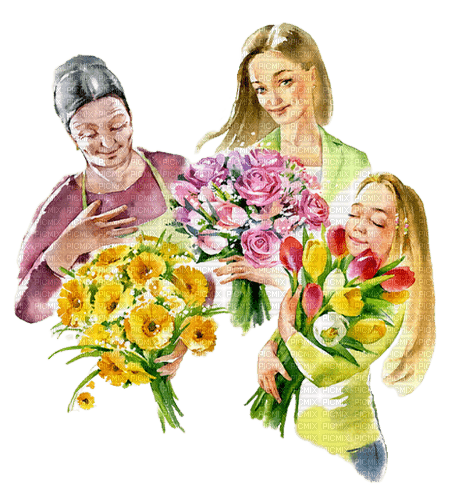 Женщины  с цветами.Акварель - png grátis