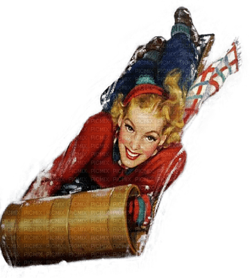 winter woman sledge sport vintage - paintinglounge - 無料png