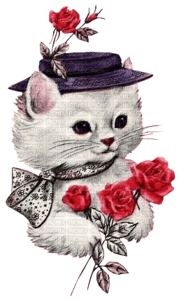 dolceluna spring cat vintage deco roses - besplatni png