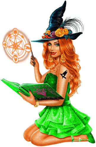 Woman.Witch.Magic.Halloween.Green - png ฟรี
