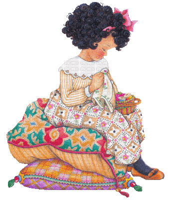 Little Girl Sewing Embroidery - Ingyenes animált GIF