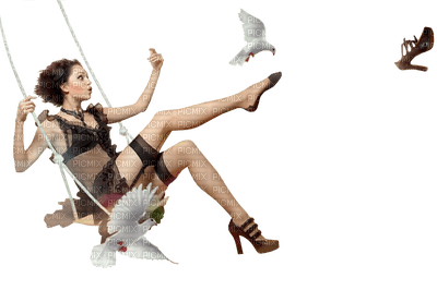 Kaz_Creations Woman Femme Sitting  Swing Birds - PNG gratuit