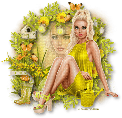 mujer amarillo - 免费PNG