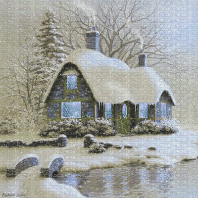 winter house bg gif hiver fond maison - Бесплатный анимированный гифка