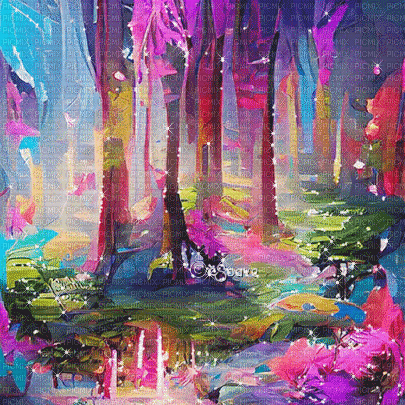 soave background animated fantasy forest painting - GIF animé gratuit
