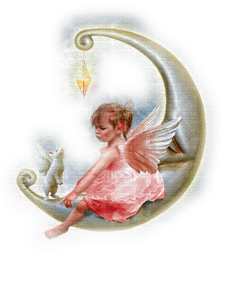Kaz_Creations Angel Baby Enfant Child Girl Moon - png gratuito