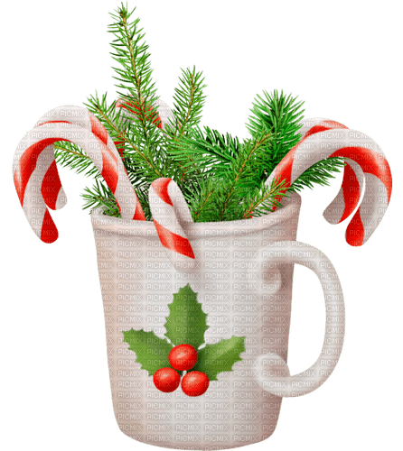 Cup.Leaves.Candy.Canes.Red.White.Green - Free PNG