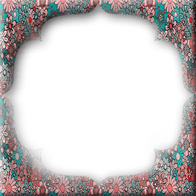 frame pink teal flowers - 免费PNG
