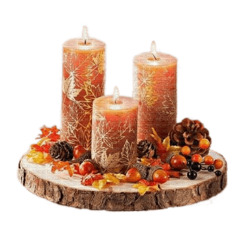 Drei Kerzen, Orange, Herbstdeko - ücretsiz png
