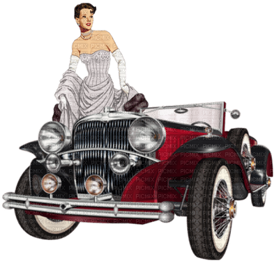 femme avec voiture vintage.Cheyenne63 - besplatni png