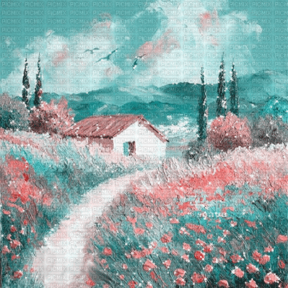soave background animated  field pink teal - GIF animé gratuit