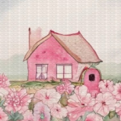 Pink Cottage in a Pink Flower Field - Free PNG
