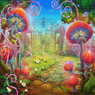 soave background animated mushrooms  rainbow - Darmowy animowany GIF