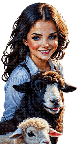Jeune  femme  avec des  moutons - фрее пнг