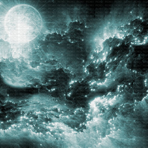 Y.A.M._Fantasy Landscape moon background blue - GIF เคลื่อนไหวฟรี
