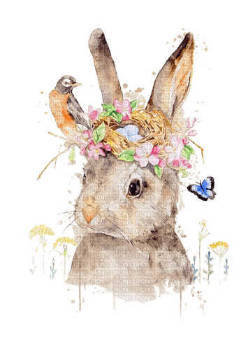 kikkapink vintage bunny bird pink easter spring - zdarma png