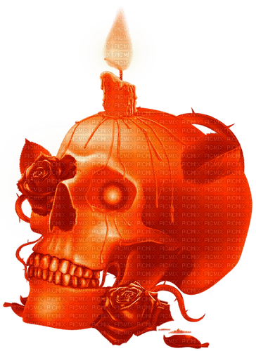 Skull.Candle.Roses.Orange - darmowe png