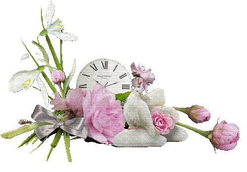 Blumen, Flowers, Uhr - Bezmaksas animēts GIF