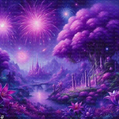 Purple Forest Background with Fireworks - 無料png