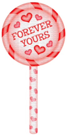 Lollipop.Hearts.Text.Forever Yours.Pink.Red - Free PNG
