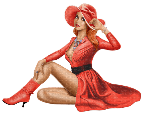 kvinna-woman-sitter-red--röd - png grátis