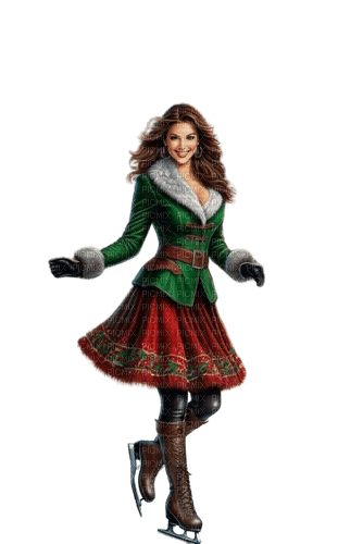 loly33 femme  noel patinage - Free PNG