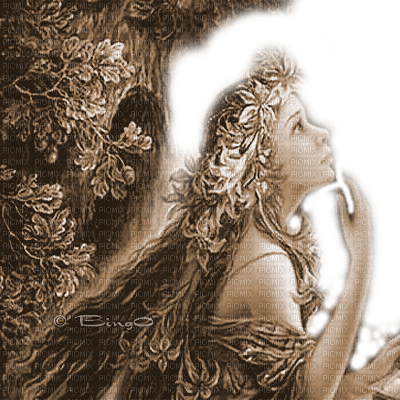 Y.A.M._Fantasy woman girl Josephine Wall sepia - Free PNG