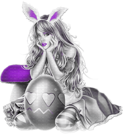 soave woman girl easter eggs black white purple - Free PNG