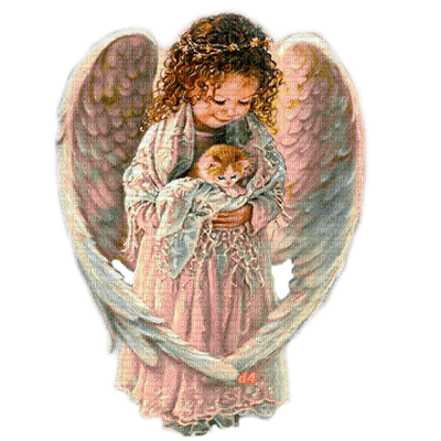 niña angel gatito  rosa beige dubravka4 - PNG gratuit