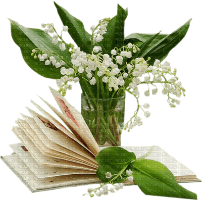 vase with flowers and book - png gratuito