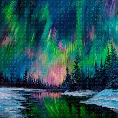 Y.A.M._Winter background Northern lights - zdarma png