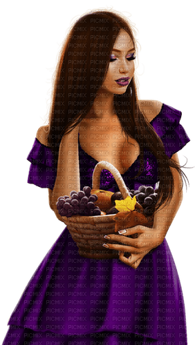 Woman with fruit basket. Grapes. Leila - PNG gratuit