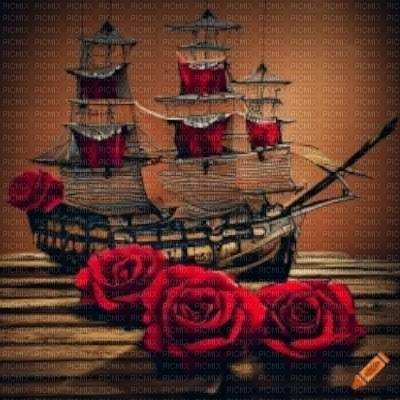 Ship with Red Roses - besplatni png